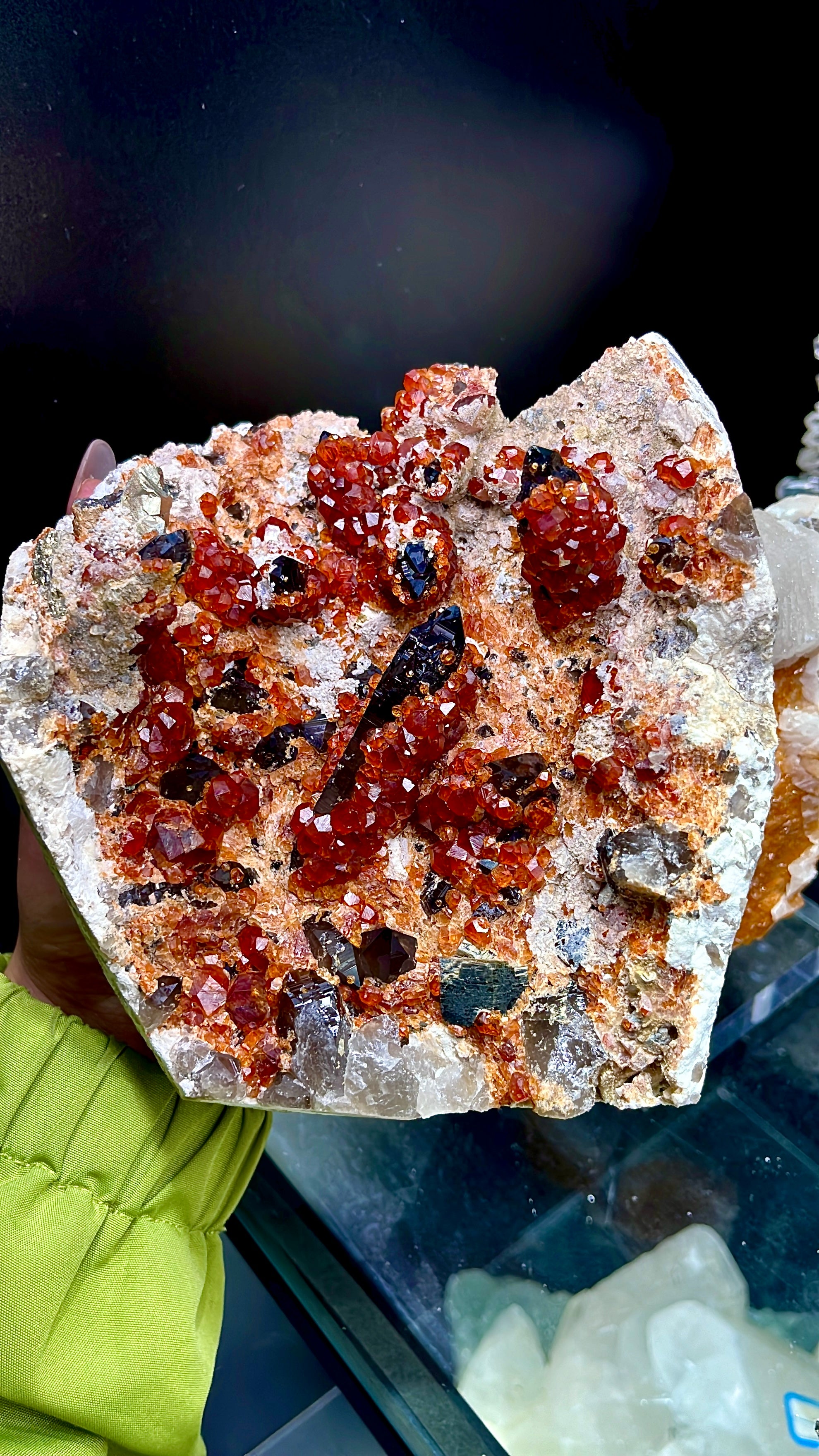 Smoky quartz with garnet